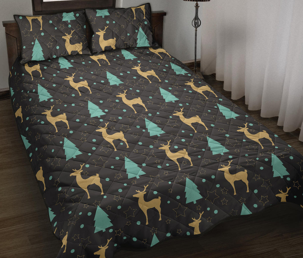 Deers star tree pattern Quilt Bed Set
