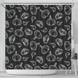 Garlic Pattern Black Background Shower Curtain Fulfilled In US