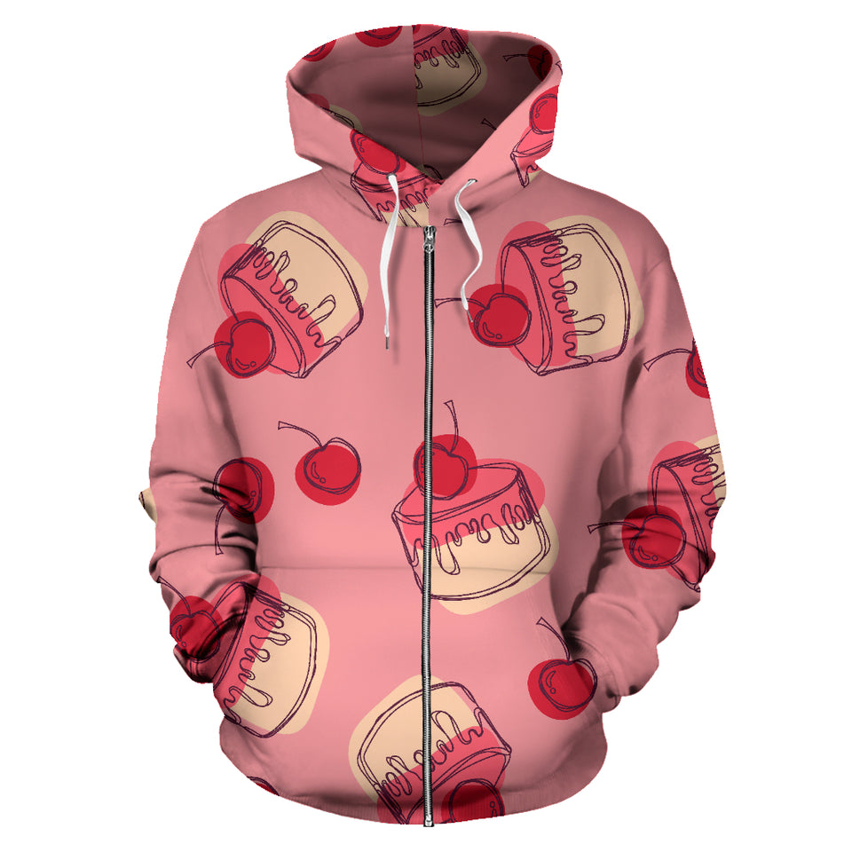 Cake Cherry Pattern Zip Up Hoodie