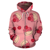 Cake Cherry Pattern Zip Up Hoodie