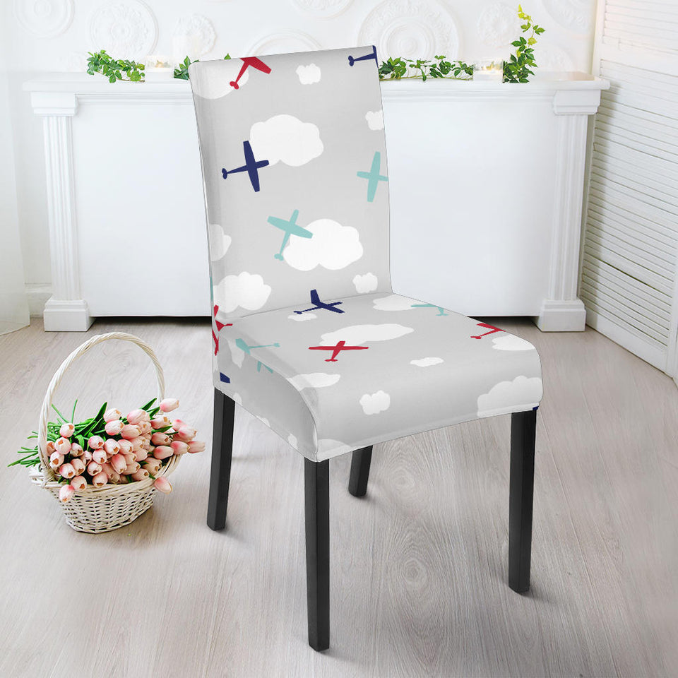 Airplane Cloud Grey Background Dining Chair Slipcover
