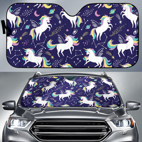 Hand Drawn Cute Unicorn Star Planet Car Sun Shade
