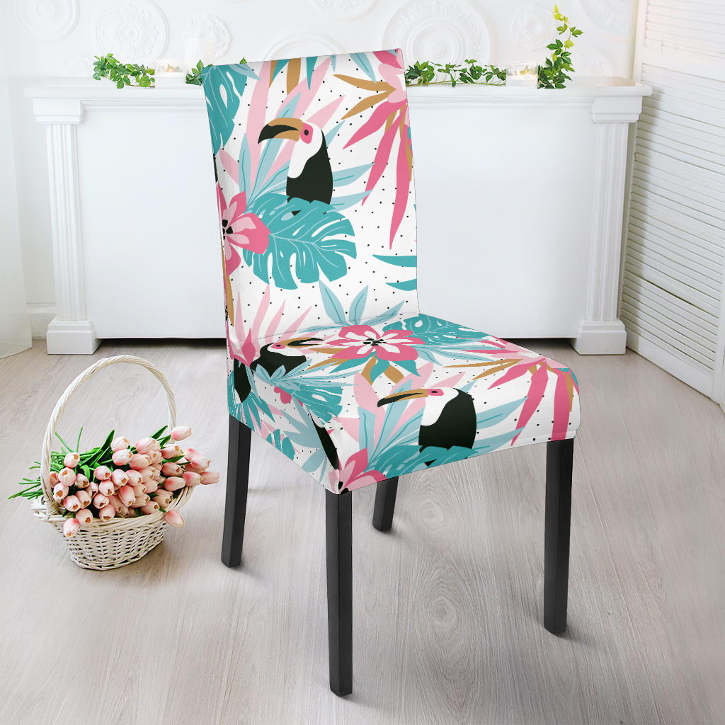 Toucan Tropical Flower Leave Pattern Dining Chair Slipcover