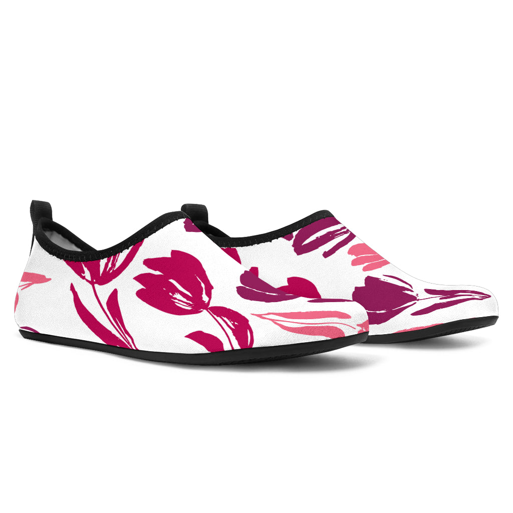 Pink Sketch Tulip Pattern Aqua Shoes