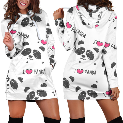 Hand Drawn Faces Of Pandas Pattern Women'S Hoodie Dress