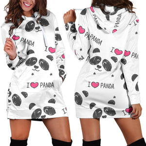 Hand Drawn Faces Of Pandas Pattern Women'S Hoodie Dress