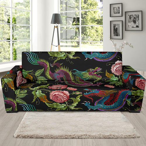 Dragons Flower Pattern Sofa Slipcover