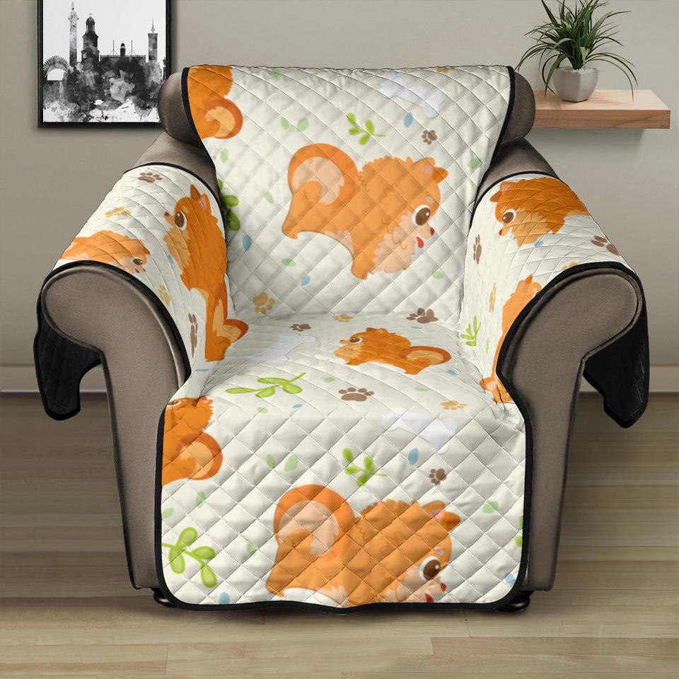 Cute brown pomeranian paw leave bone pattern Recliner Cover Protector