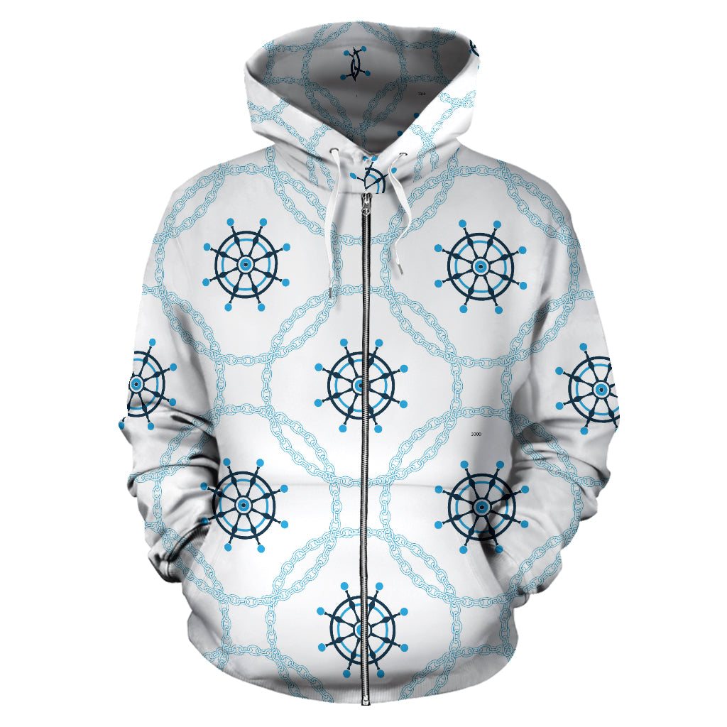 Nautical Steering Wheel Chain Zip Up Hoodie