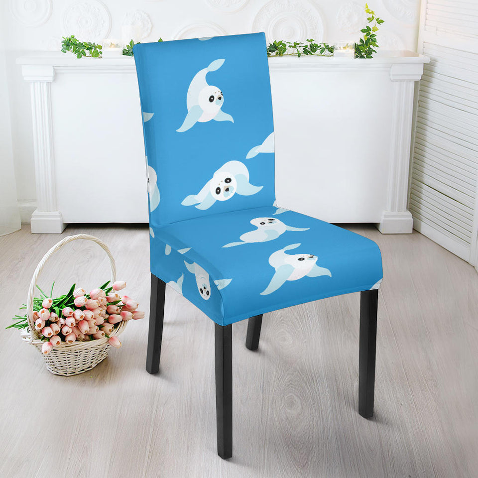 Cute Sea Lion Seal Pattern Background Dining Chair Slipcover