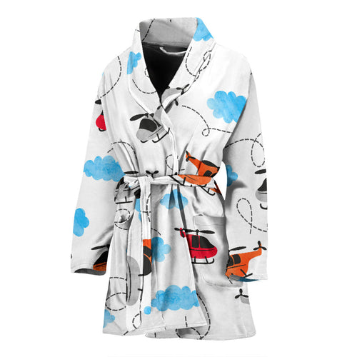Watercolor Helicopter Cloud Pattern Women'S Bathrobe
