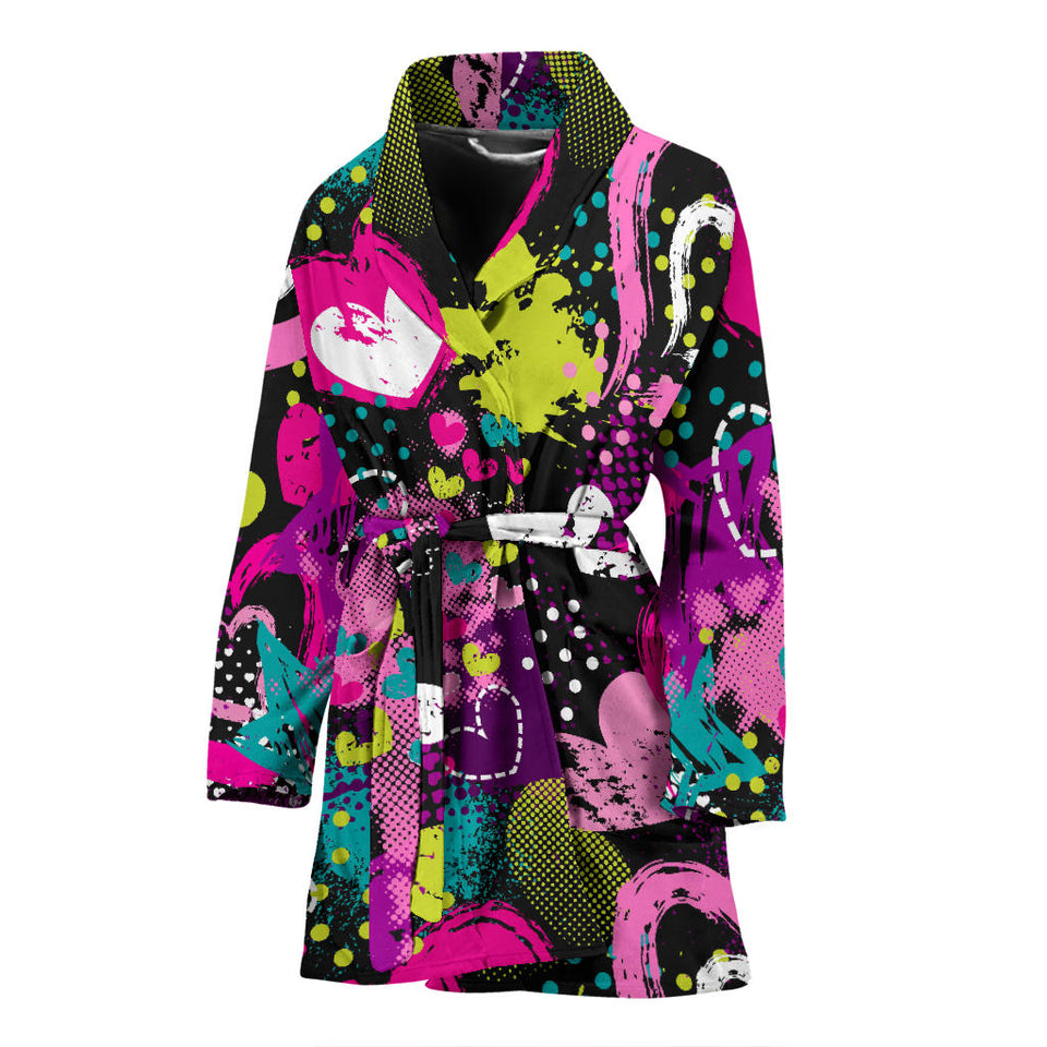 Heart Dot Wave Star Creative Design Pattern Women'S Bathrobe