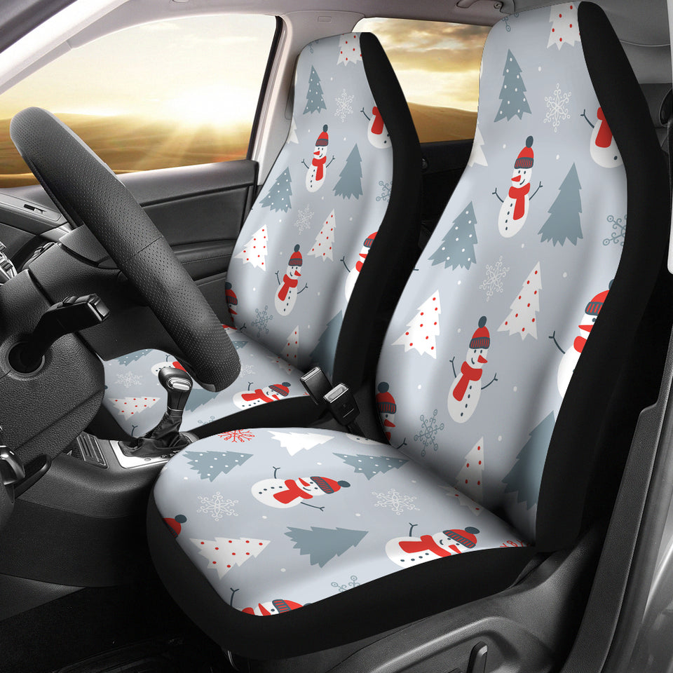 Snowman Christmas  Tree Snow Gray Background  Universal Fit Car Seat Covers