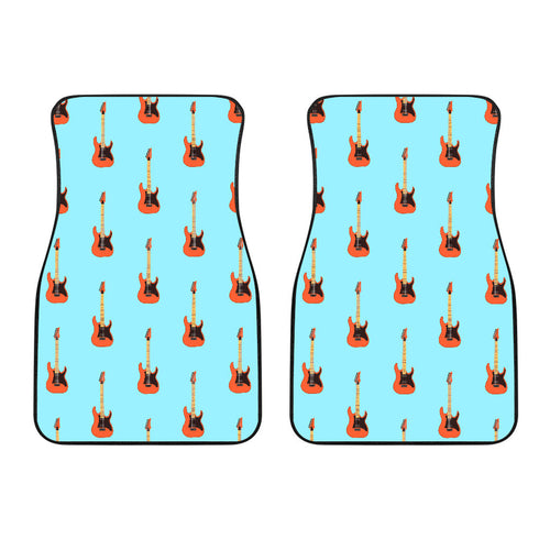 Electric Guitar Pattern Light Blue Background Front Car Mats