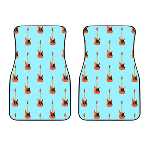 Electric Guitar Pattern Light Blue Background Front Car Mats
