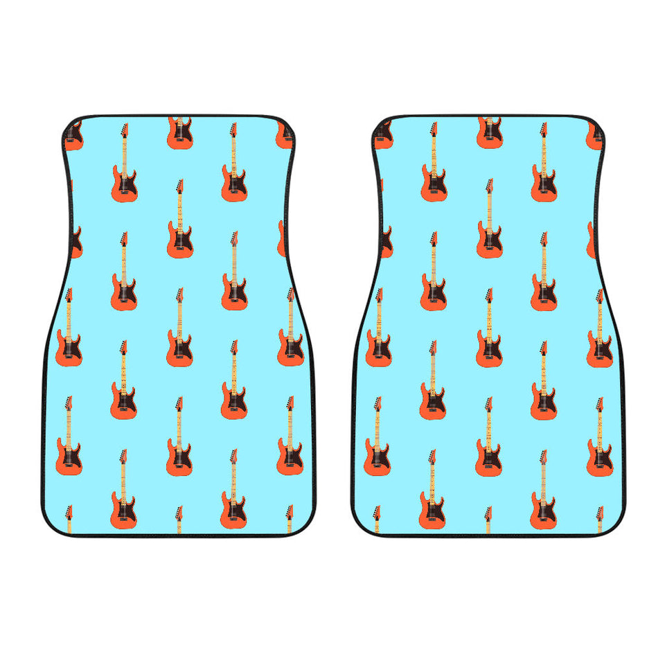 Electric Guitar Pattern Light Blue Background Front Car Mats