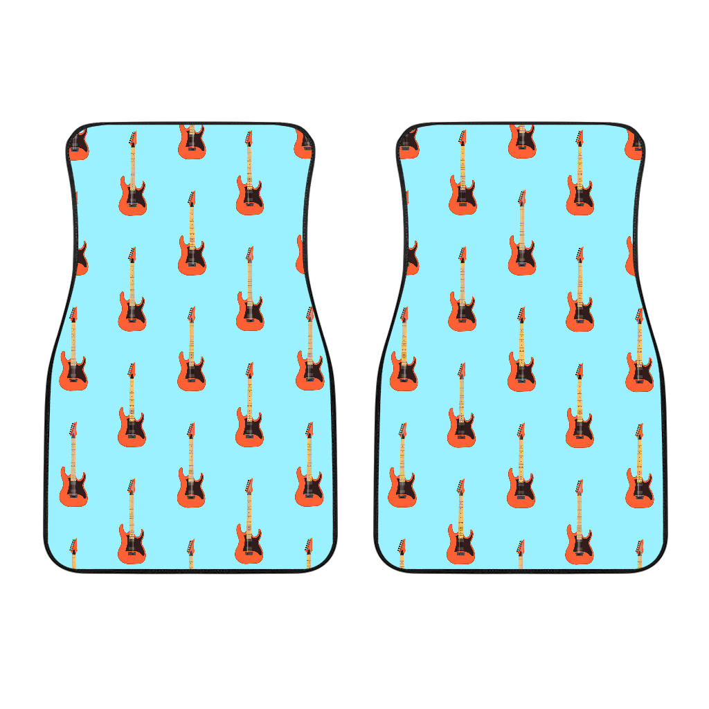 Electric Guitar Pattern Light Blue Background Front Car Mats