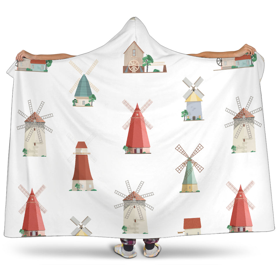 Windmill Design Pattern Hooded Blanket