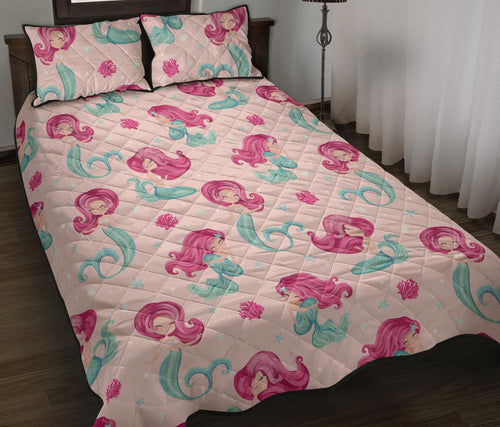 Cute little mermaid pattern Quilt Bed Set