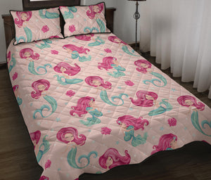Cute little mermaid pattern Quilt Bed Set