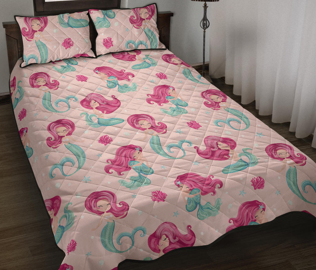 Cute little mermaid pattern Quilt Bed Set