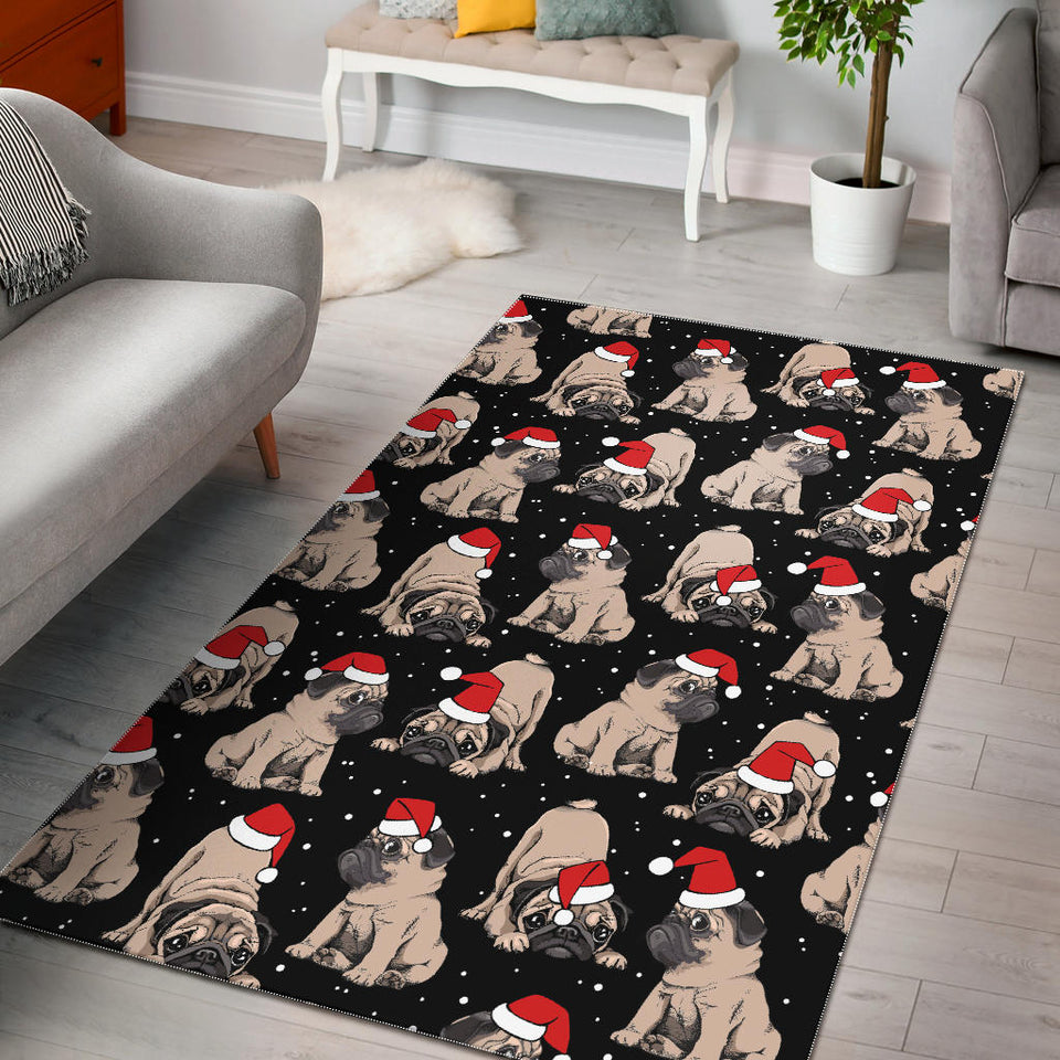 Christmas Pugs Santa_S Red Cap Pattern Area Rug