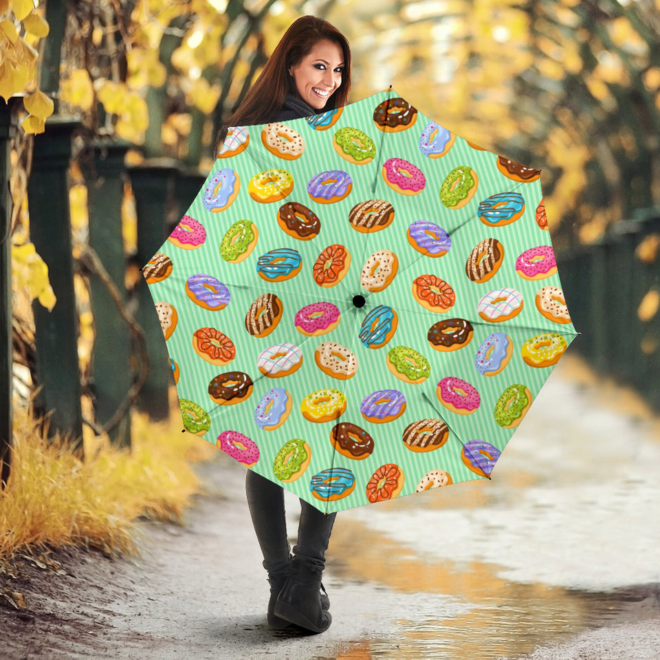Colorful Donut Pattern Green Background Umbrella