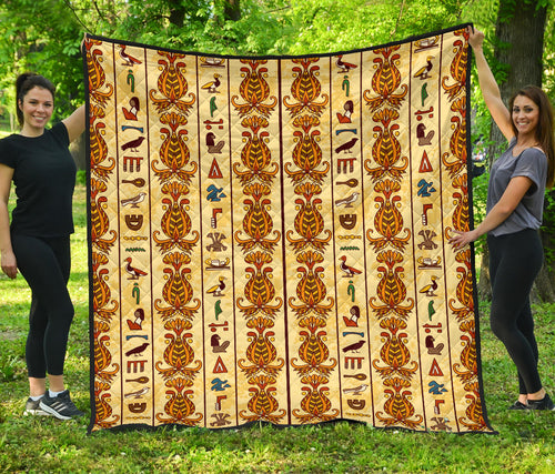 Egypt Hieroglyphics Pattern Print Design 04 Premium Quilt