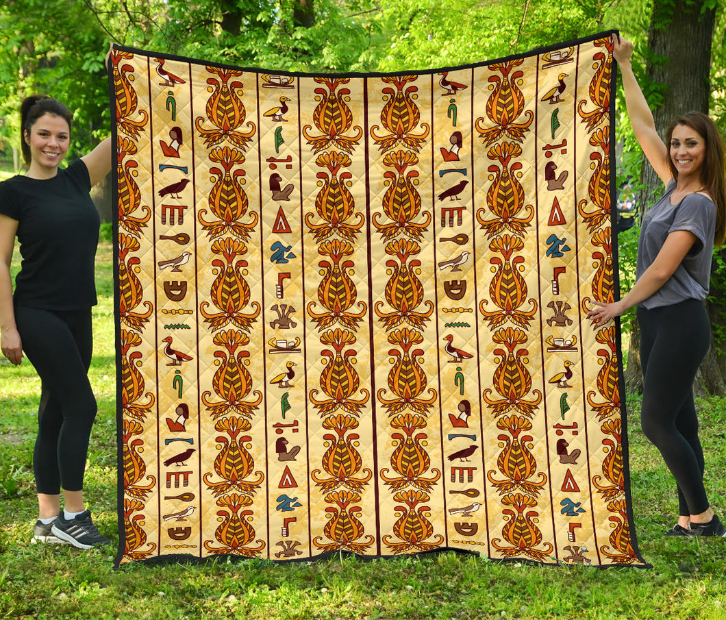 Egypt Hieroglyphics Pattern Print Design 04 Premium Quilt