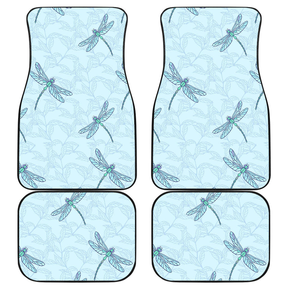 Dragonfly Pattern Blue Background Front And Back Car Mats