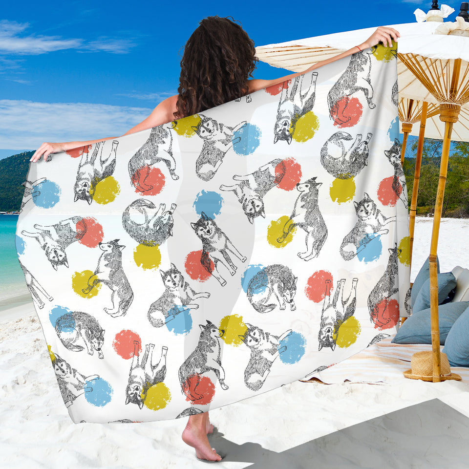 Siberian Husky And Colorful Circle Pattern Sarong