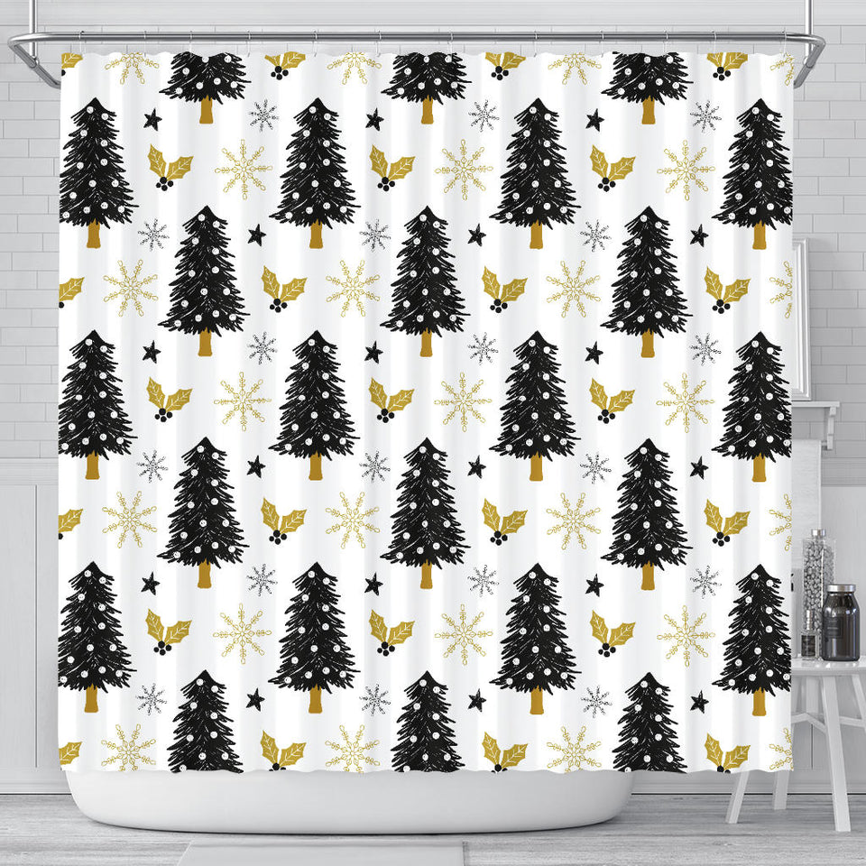 Christmas Tree Holly Snow Star Pattern Shower Curtain Fulfilled In US