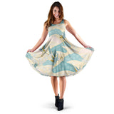 Bonsai Bamboo Stork Japanese Pattern Cream Theme Sleeveless Midi Dress