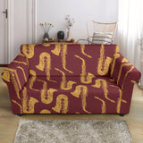 Hand Drawn Gold Saxophone Red Background  Loveseat Couch Slipcover