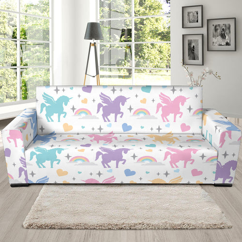 Colorful Unicorn Rainbow Heart Pattern Sofa Slipcover