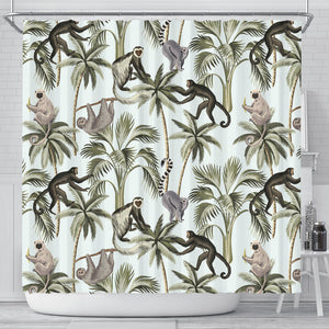 Monkey Sloth Lemur Palm Trees Pattern Shower Curtain Fulfilled In US