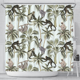 Monkey Sloth Lemur Palm Trees Pattern Shower Curtain Fulfilled In US