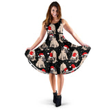 Christmas Pugs Santa_S Red Cap Pattern Sleeveless Midi Dress