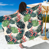Heliconia Flowers, Palm And Monstera Leaves Sarong