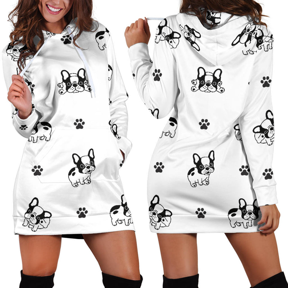 Cute French Bulldog Paw Pattern Women'S Hoodie Dress