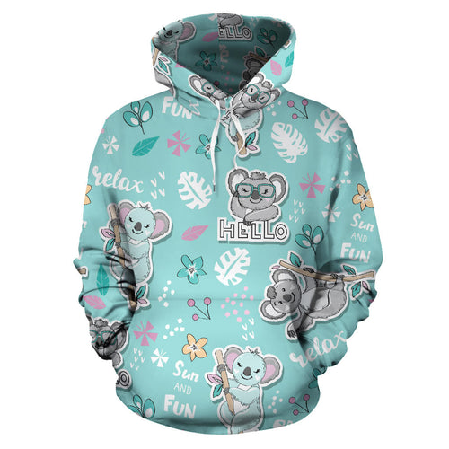 Cute Koalas Blue Background Pattern Men Women Pullover Hoodie