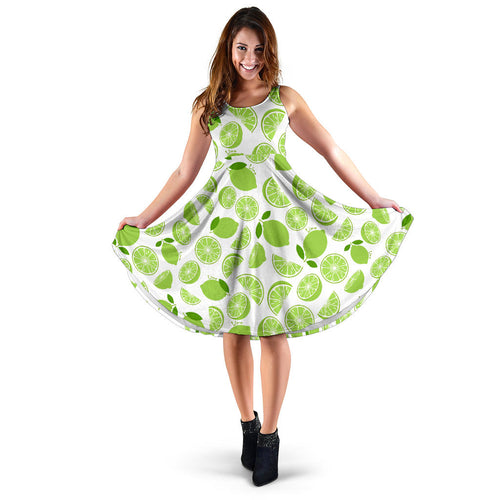 Lime Design Pattern Sleeveless Midi Dress