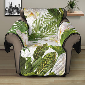 White orchid flower tropical leaves pattern Recliner Cover Protector