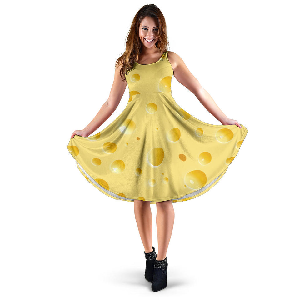 Cheese Texture Sleeveless Midi Dress