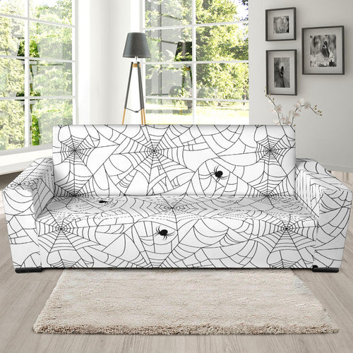 Spider Web Cobweb Pattern White Background Sofa Slipcover