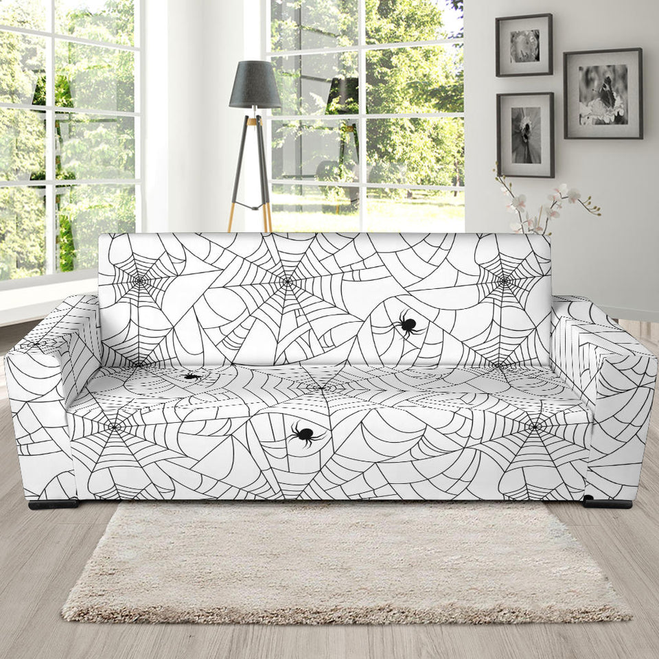 Spider Web Cobweb Pattern White Background Sofa Slipcover
