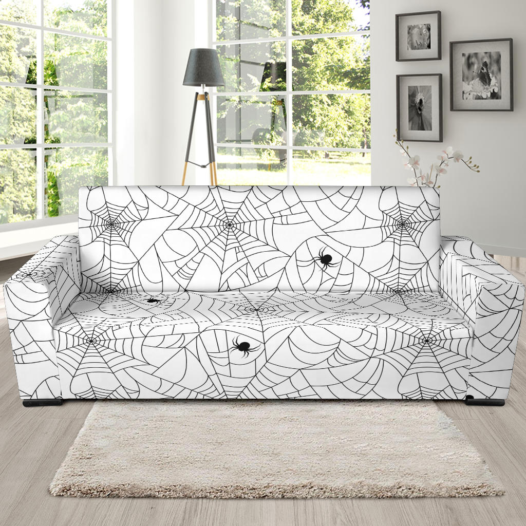 Spider Web Cobweb Pattern White Background Sofa Slipcover
