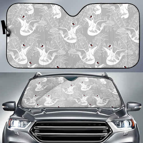 White Swan Gray Background Car Sun Shade