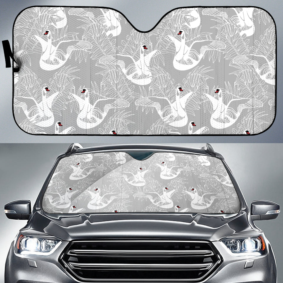 White Swan Gray Background Car Sun Shade