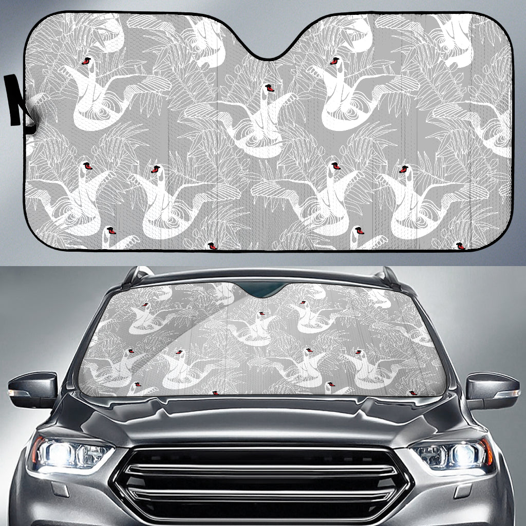 White Swan Gray Background Car Sun Shade